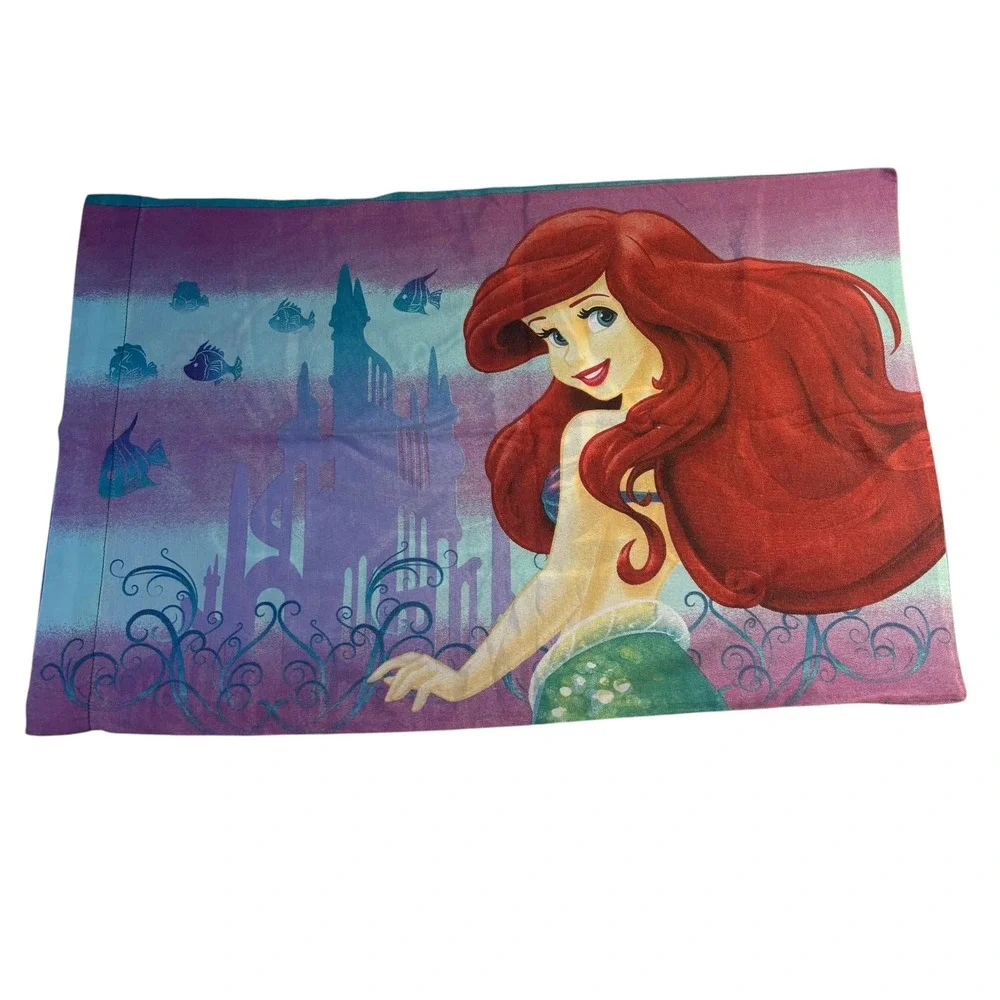 Disney Little Mermaid Ariel Twin Sheet Set 3pc Purple Blue Flat Fitted Pillowcas